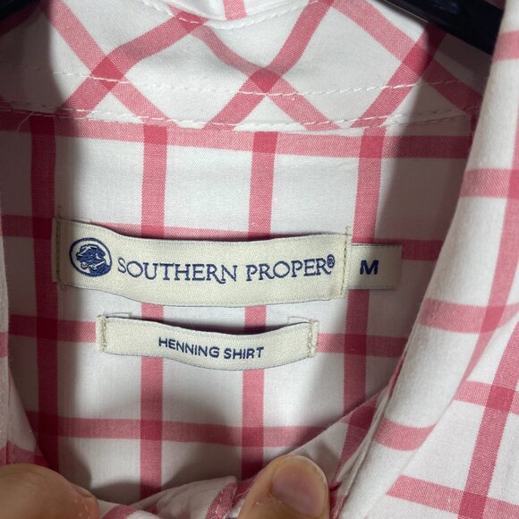 Southern Proper Men's Pink & White Button-Up Plaid Shirt Henning Medium! - Picture 3 of 6